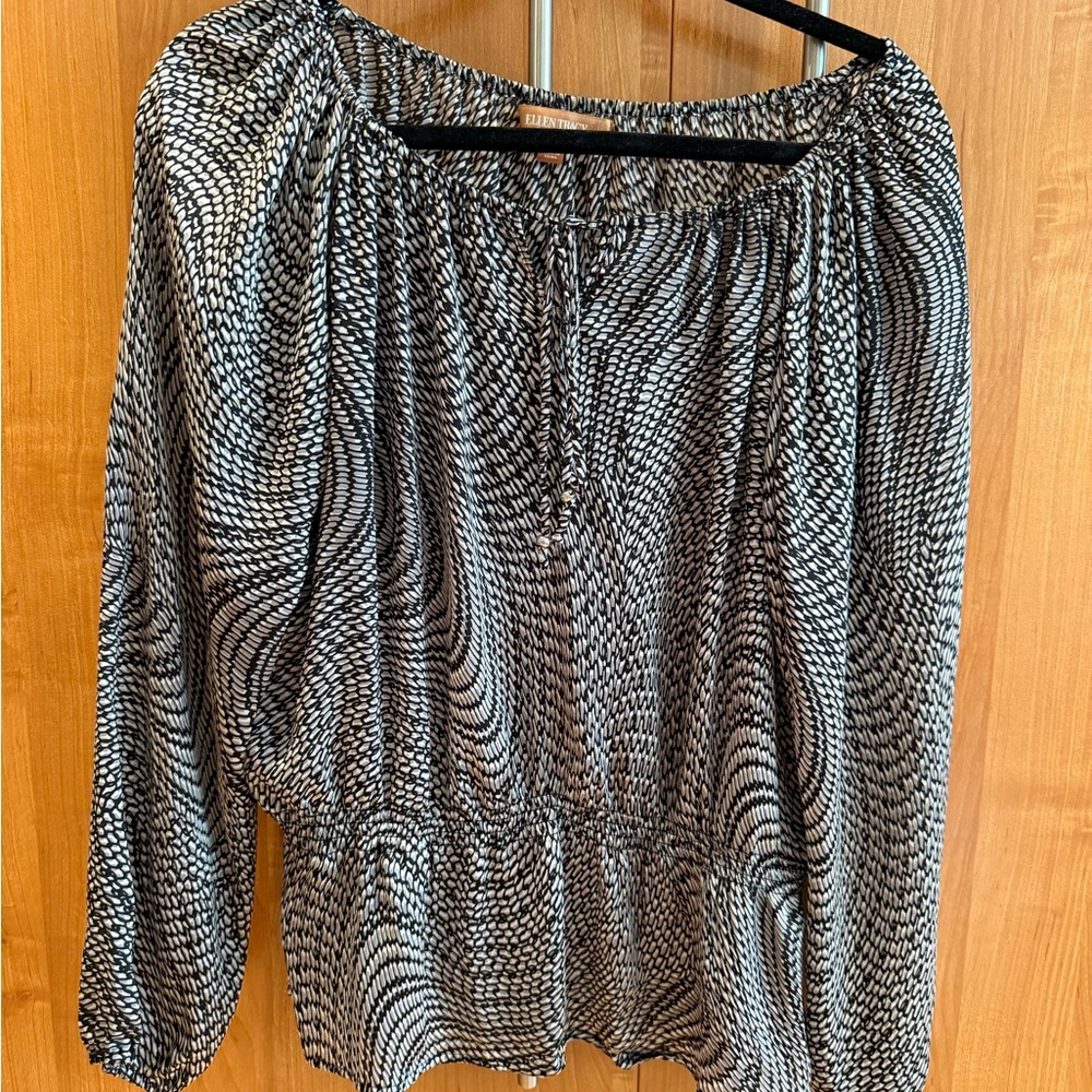 Ellen Tracy Women’s Black & White Printed Blouse Size M